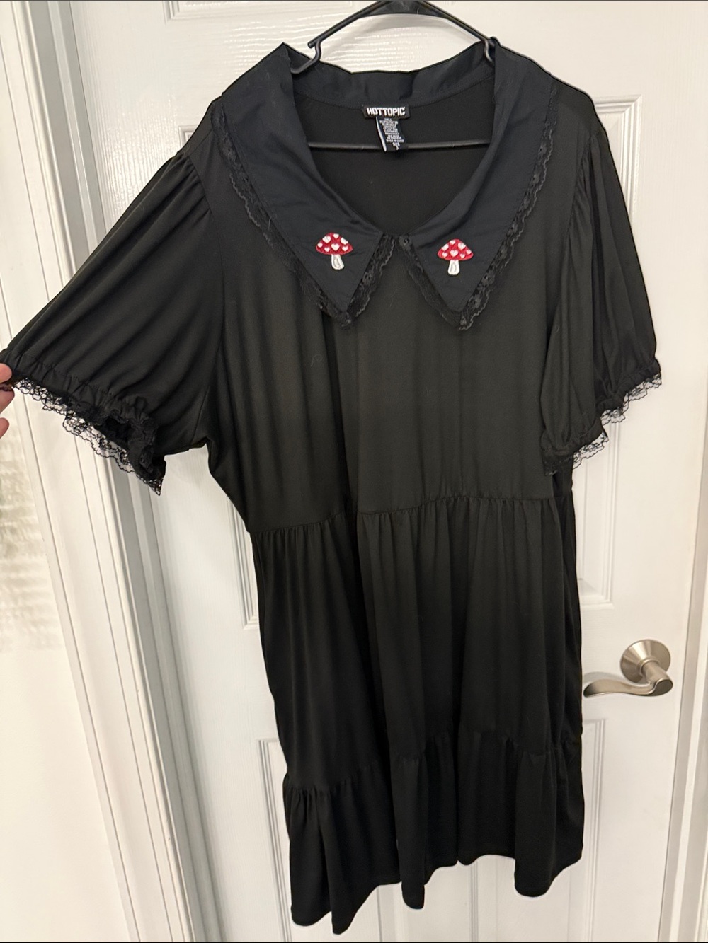 Black Top with Red Mushroom Collar Embroidery